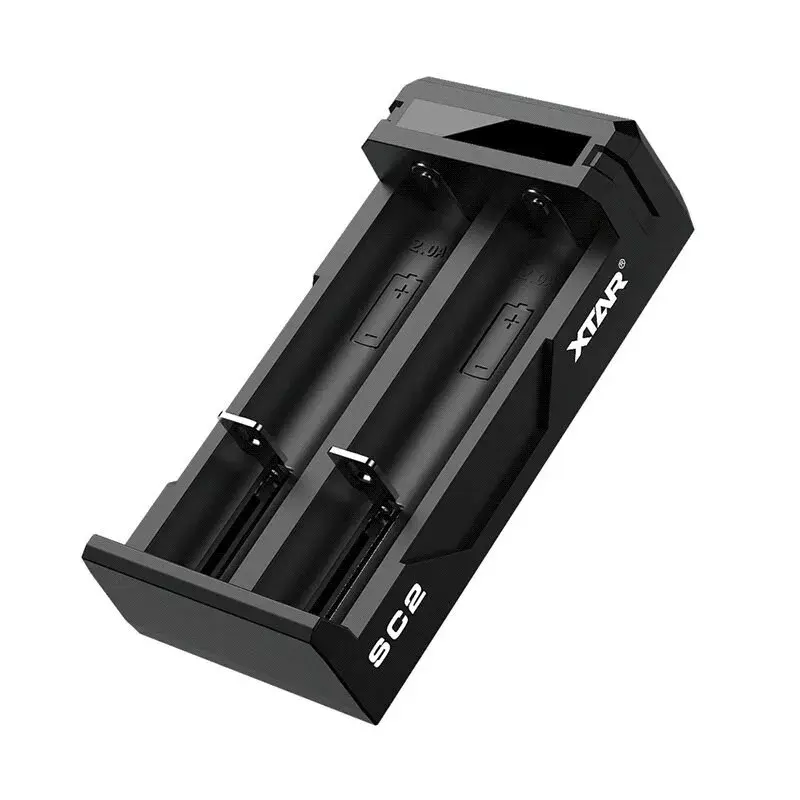 Laturi XTAR SC2 Li-Ion 18650 USB-C 2 paikkaa, USB-C-virtalähde, LED-merkkivalot, musta
