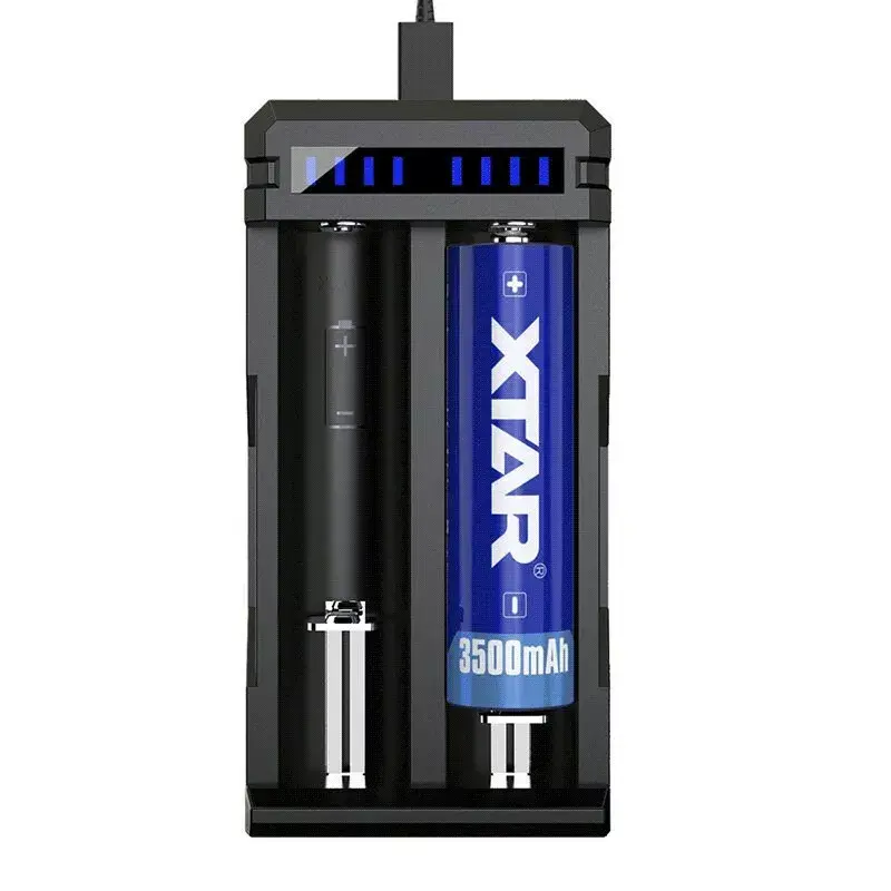 Laturi XTAR SC2 Li-Ion 18650 USB-C 2 paikkaa, USB-C-virtalähde, LED-merkkivalot, musta
