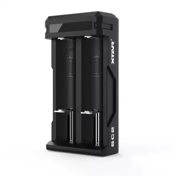 Laturi XTAR SC2 Li-Ion 18650 USB-C 2 paikkaa, USB-C-virtalähde, LED-merkkivalot, musta