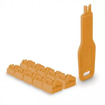Portinestosarja Lindy RJ45-porttilukot oranssi 10 kpl + 1 avain