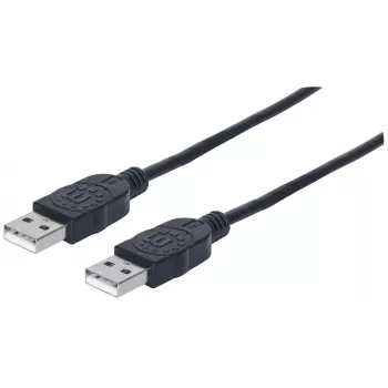 Manhattan USB-A - USB-A -kaapeli, 1 m, uros - uros, 480 Mbit/s (USB 2.0), Hi-Speed USB, musta, elinikäinen takuu, vastaa USB2AA1M.