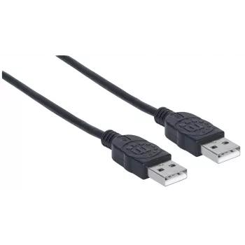 Manhattan USB-A - USB-A -kaapeli, 1 m, uros - uros, 480 Mbit/s (USB 2.0), Hi-Speed USB, musta, elinikäinen takuu, vastaa USB2AA1M.