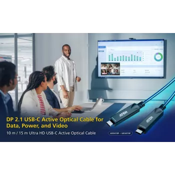 USB-C aktiivinen optinen kaapeli 15 m ATEN UE3415F — USB-C - USB-C, 15 Gbit/s, musta