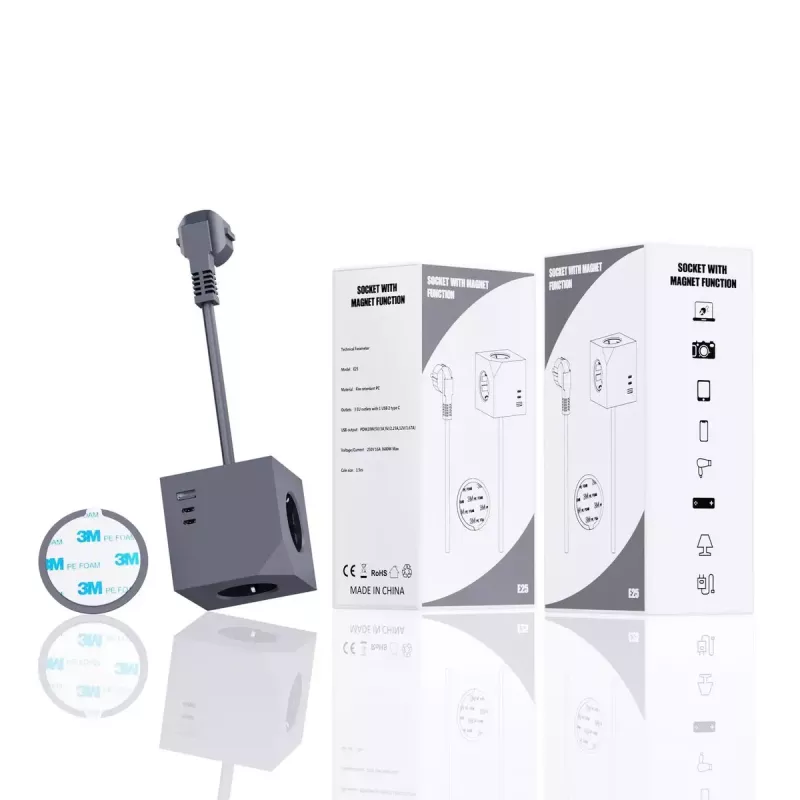 MicroConnect Power Cube, 3 Schuko-pistorasiaa, magneettinen