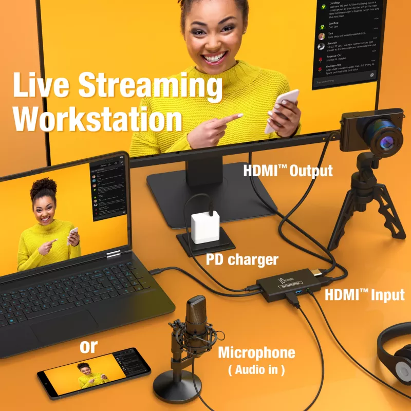 j5create JVA01-N videokaappaus USB-keskitin 1920x1080 30Hz musta