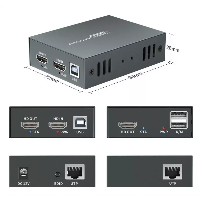 AV-jatkosarja (lähetin ja vastaanotin) LEVELONE HVE-8111, 3840x2160, Cat6, USB-A/USB-B, DC 12V (2 kpl)