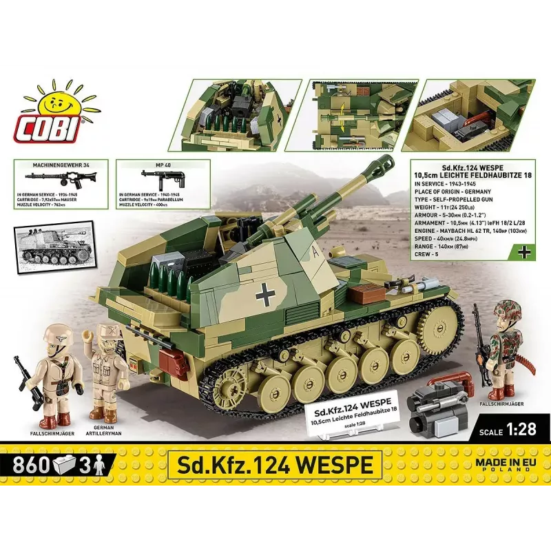 Cobi Blocks SD.KFZ.124 Wespe rakennussarja, 860 palikkaa