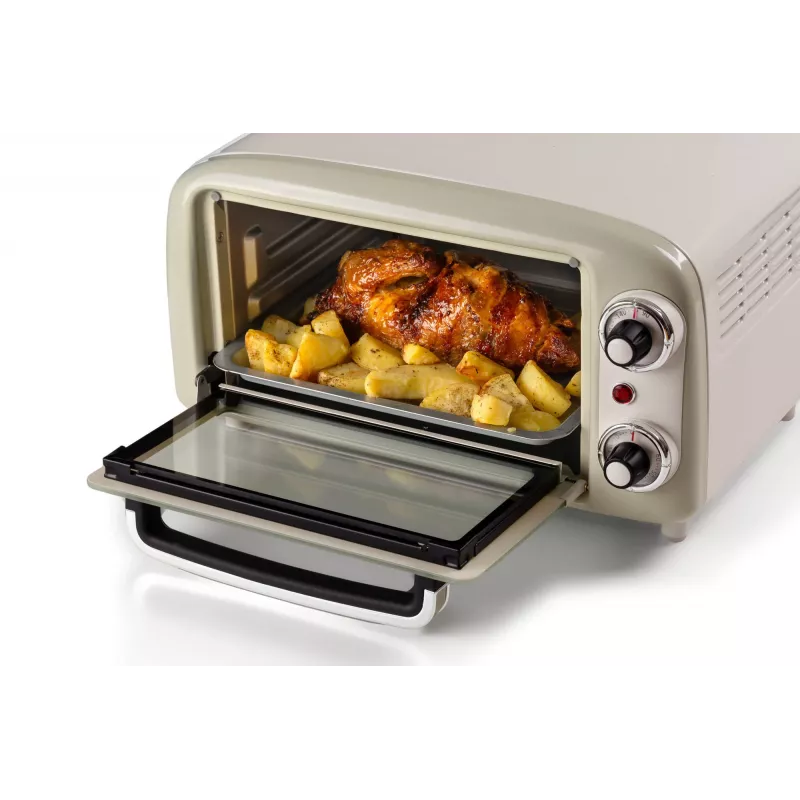 Ariete 3919 sähköinen miniuuni vintage, 800 W, 10 l tilavuus, kaksoislasi, retro, beige