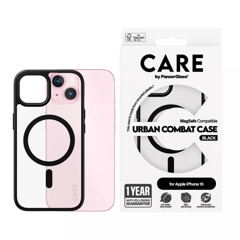Suojakotelo PanzerGlass CARE by Flagship kotelo läpinäkyvä Urban Combat musta MagSafe iPhone 15