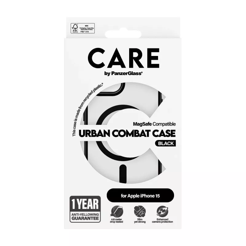 Suojakotelo PanzerGlass CARE by Flagship kotelo läpinäkyvä Urban Combat musta MagSafe iPhone 15