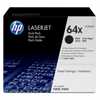 HP 64X 2 kpl:n pakkaus suuri kapasiteetti musta alkuperäinen LaserJet-värikasetti