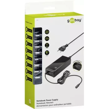 Goobay 81 W kannettavan virtalähde, musta, 1,6 m, sis. USB:n ja 8 DC-sovitinta