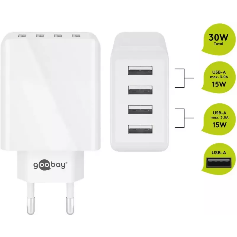 Sisälaturi Wentronic 44962 universaali valkoinen 4 USB-liitäntää 5V
