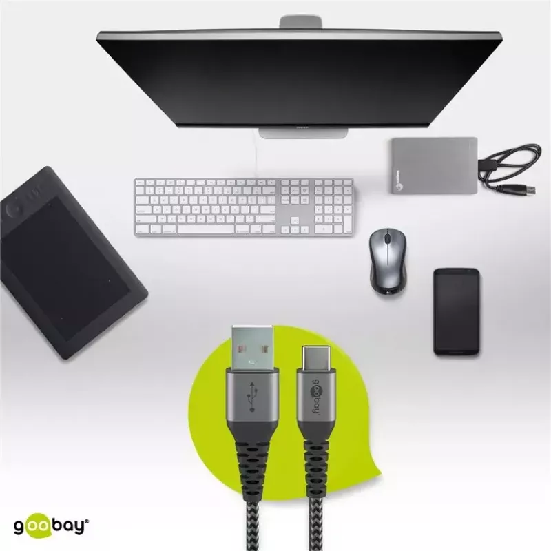 USB-kaapeli Wentronic 49295 USB 2.0 0,5 m USB-C USB-A musta harmaa