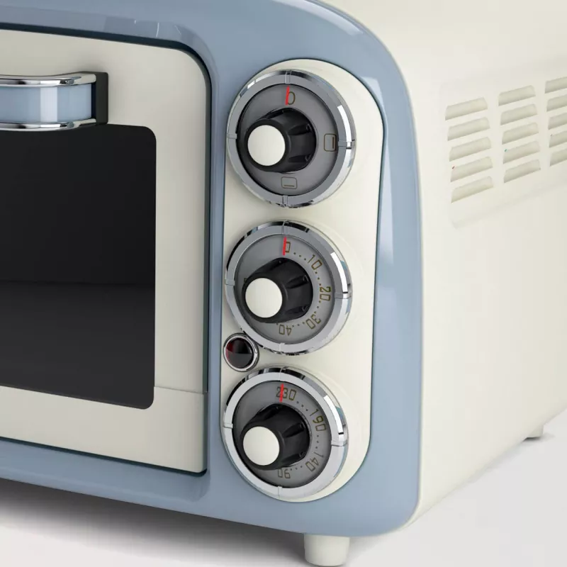 Ariete Vintage 979/05 sähköinen minipaistinuuni, 18 l, 90-230 °C, 60 min ajastin, valkoinen/sininen