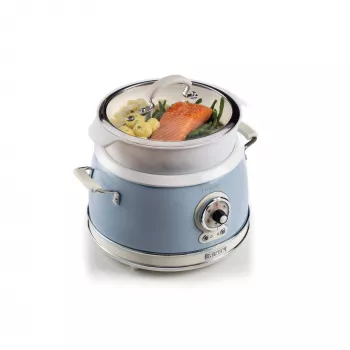 Ariete 2904 riisinkeitin - sähköinen riisinkeitin keraamisella padalla - kotitekoinen sushi - monitoimikeitin - Vintage Line - 3,5 l - 650 W - sininen