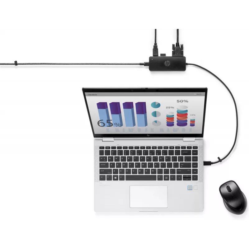 HP USB-C Travel Hub G2, johdollinen, USB 3.2 Gen 1 (3.1 Gen 1) Type-C, musta, Kiina, Windows 10, 107 mm