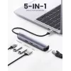 Ugreen CM418 10919 5-in-1 USB-C-keskitin, HDMI 4K 30 Hz, Ethernet, USB 3.0, Power Delivery, alumiini, harmaa