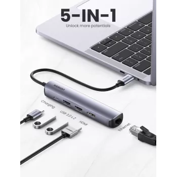 Ugreen 10919 kannettavan telakka/porttitoistin johdollinen USB 3.2 Gen 1 (3.1 Gen 1) Type-C harmaa
