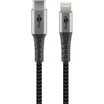Goobay Lightning-kaapeli 0,5 m USB-C Lightning 3 A 20 V musta harmaa