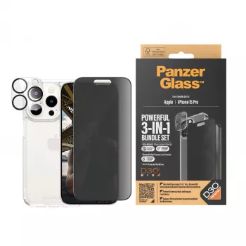 PanzerGlass Privacy 3-in-1 -pakkaus iPhone 15 Pro iskunkestävä karkaistu lasi