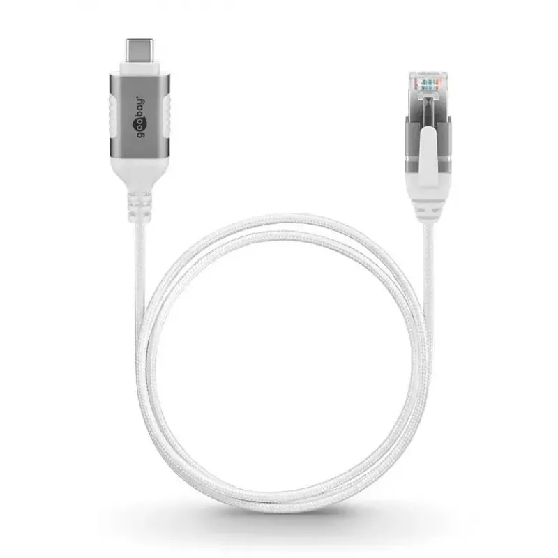 Goobay USB-C 3.1 - RJ45 Ethernet-kaapeli Slim, 7,5 m, valkoinen (74390)