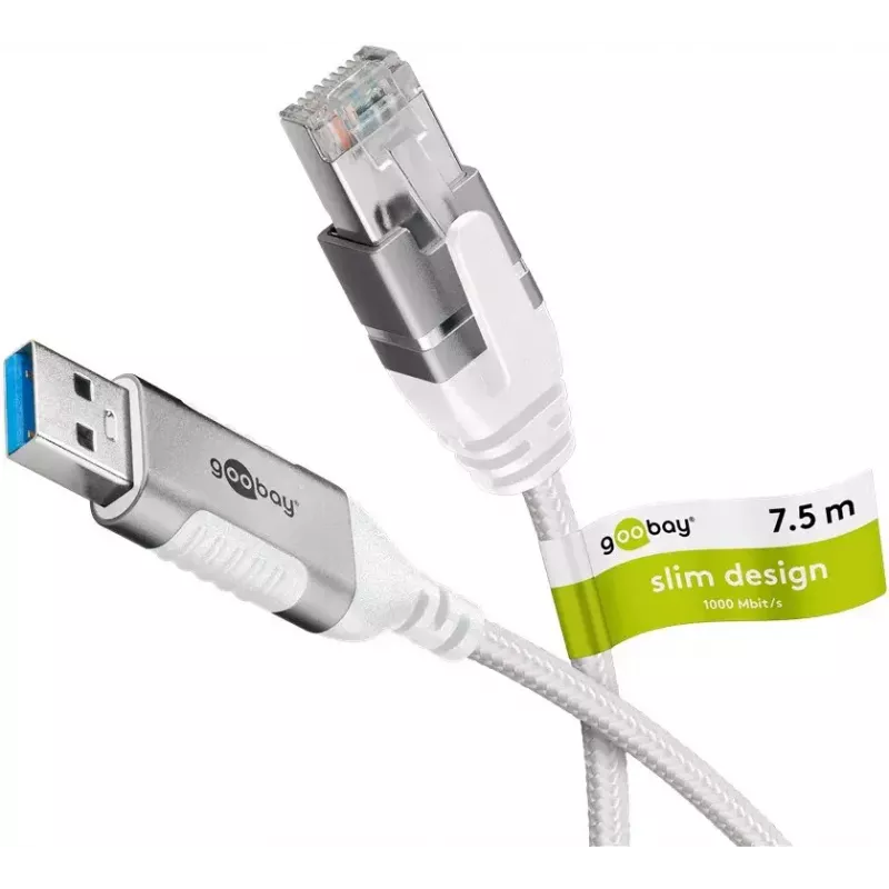 Goobay 74382 kaapeliadapteri USB 3.0 Type-A RJ45 valkoinen 7,5 m