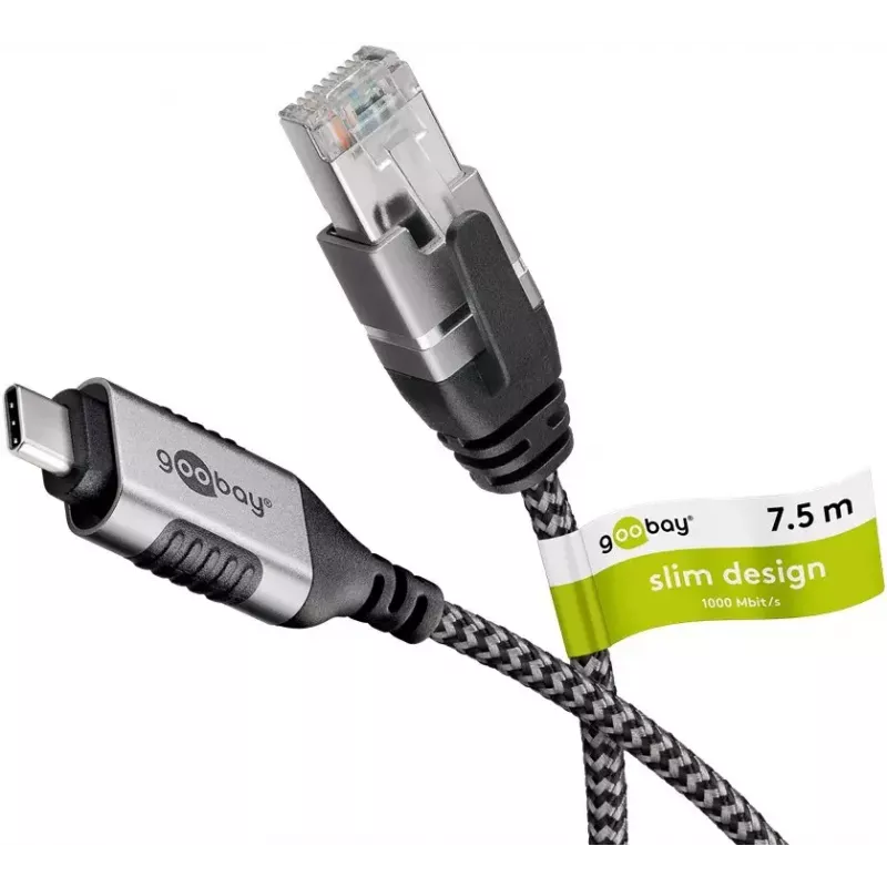 Goobay USB-C 3.1 - RJ45 Ethernet-kaapeli Slim, 7,5 m, musta (74406)