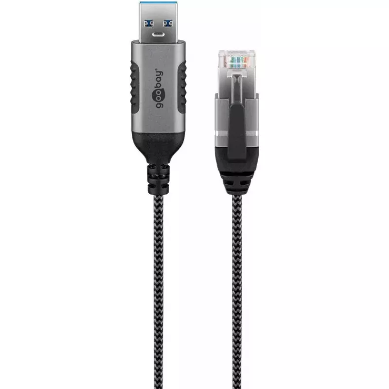 Goobay 74398 kaapeliadapteri USB 3.0 Type-A - RJ45 7,5 m musta hopea