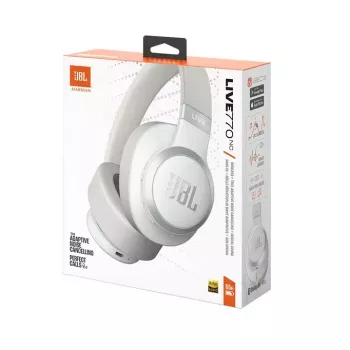 JBL Live 770NC kuulokkeet over-ear, langattomat, puhelut/musiikki, Bluetooth, valkoinen