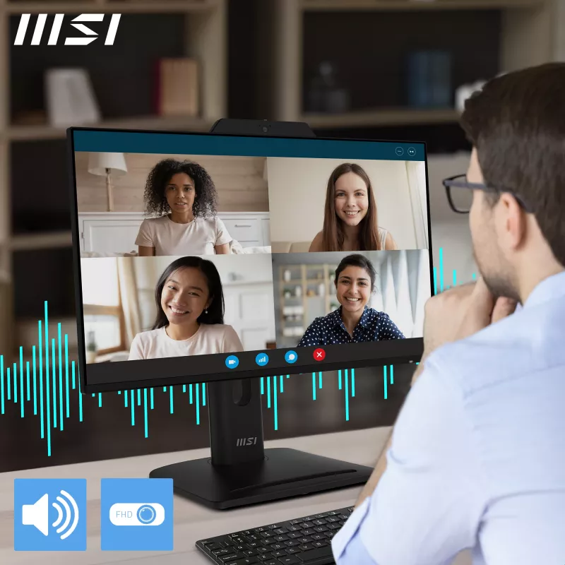 MSI PRO MP242PMGDE näyttö 23,8 tuumaa (60,5 cm), Full HD 1920x1080, IPS, 120 Hz, 1 ms, web-kamera, mikrofoni, USB-keskitin, HDMI, DP, VGA, musta