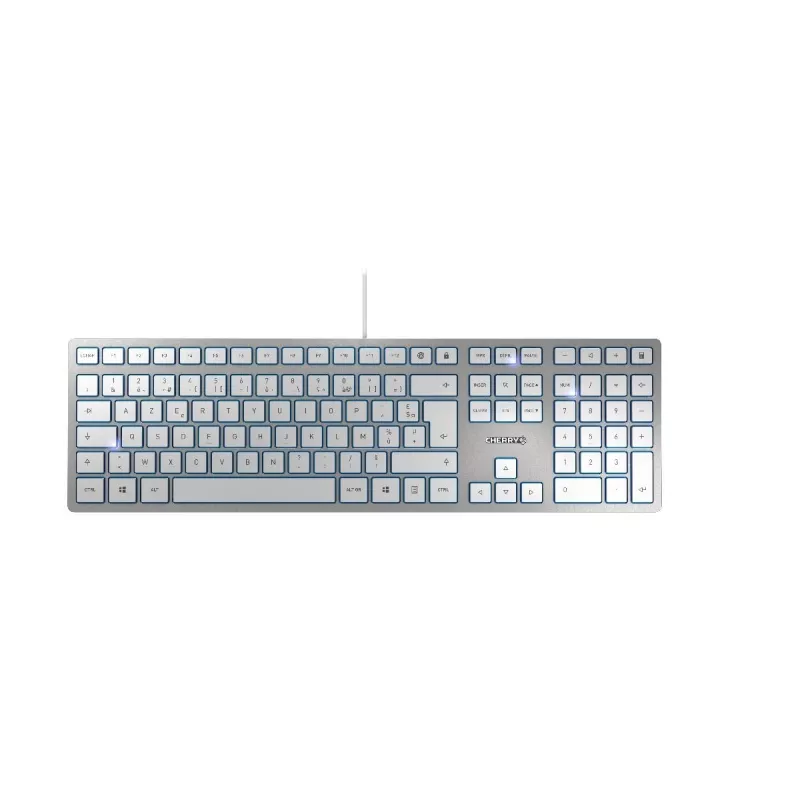 CHERRY KC 6000 ohut näppäimistö yleiskäyttöön USB AZERTY belgialainen hopea, valkoinen
