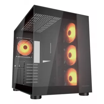 COUGAR PC Midi Tower -kotelo FV150 ARGB — musta, ATX/MicroATX/Mini-ITX, 3x120 mm edessä + 1x120 mm takana, 2x3,5