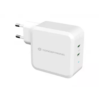 Conceptronic ALTHEA 2-porttinen 100W GaN USB-C PD -laturi, sisäkäyttöön, vaihtovirta, 5 V, 5 A, valkoinen