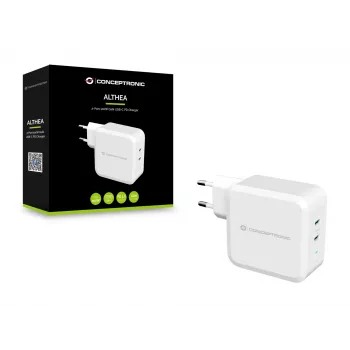 Conceptronic ALTHEA 2-porttinen 100W GaN USB-C PD -laturi, sisäkäyttöön, vaihtovirta, 5 V, 5 A, valkoinen