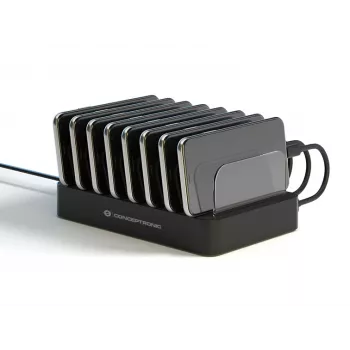 Conceptronic OZUL 8-porttinen 75W USB PD -latausasema, sisäkäyttöön, AC, 12 V, musta