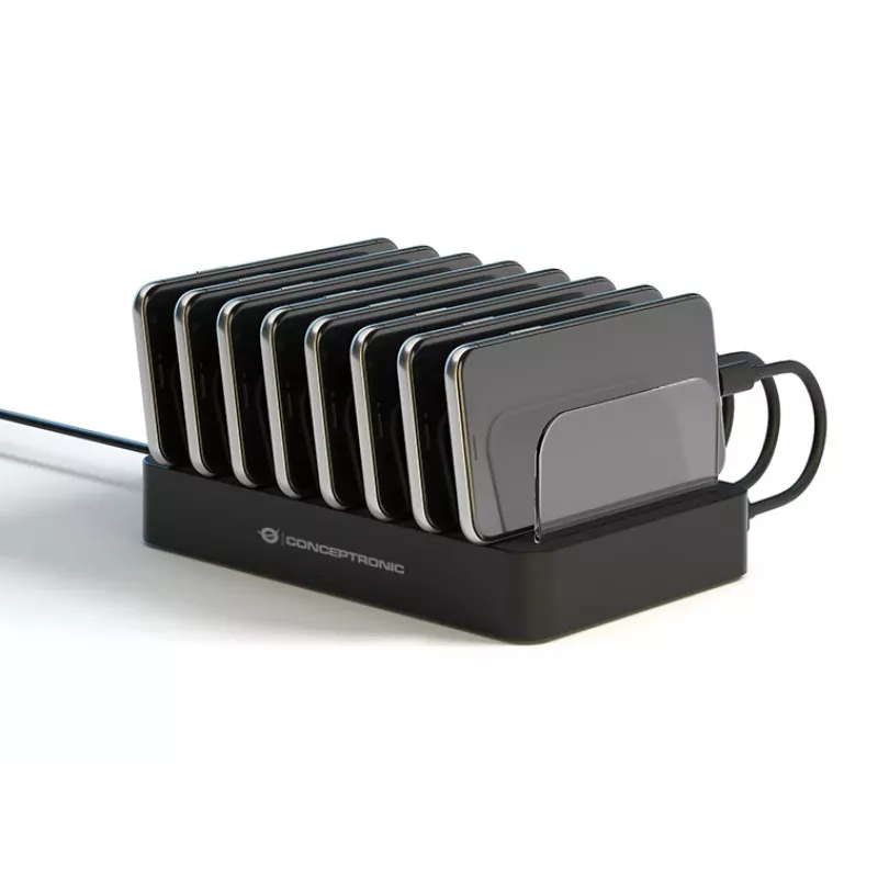 Conceptronic OZUL 8-porttinen 75W USB PD -latausasema, sisäkäyttöön, AC, 12 V, musta