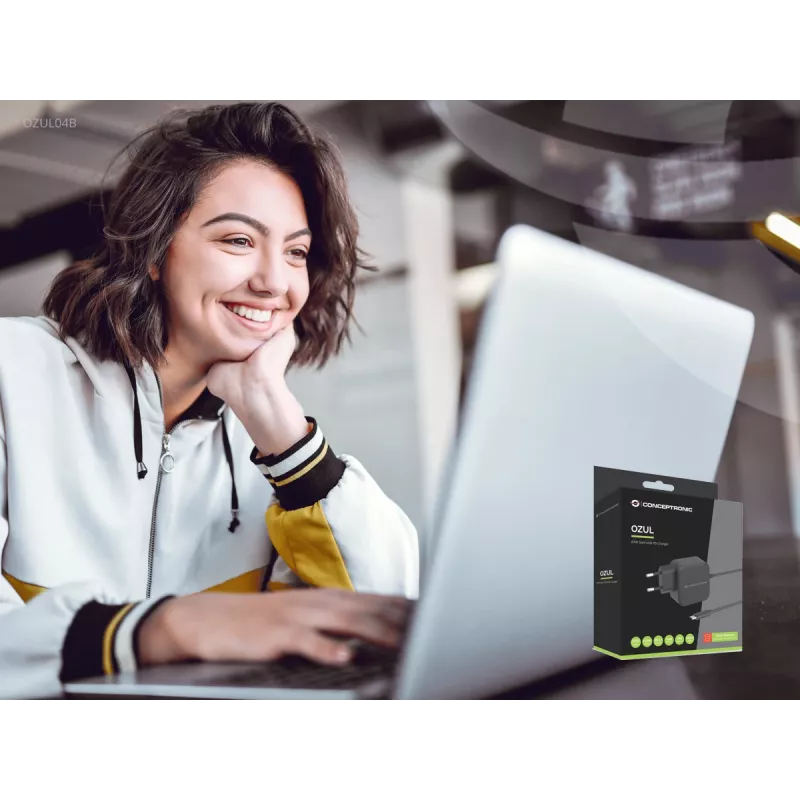 Conceptronic OZUL04BE 67W GaN USB PD -laturi, integroitu USB-C-kaapeli