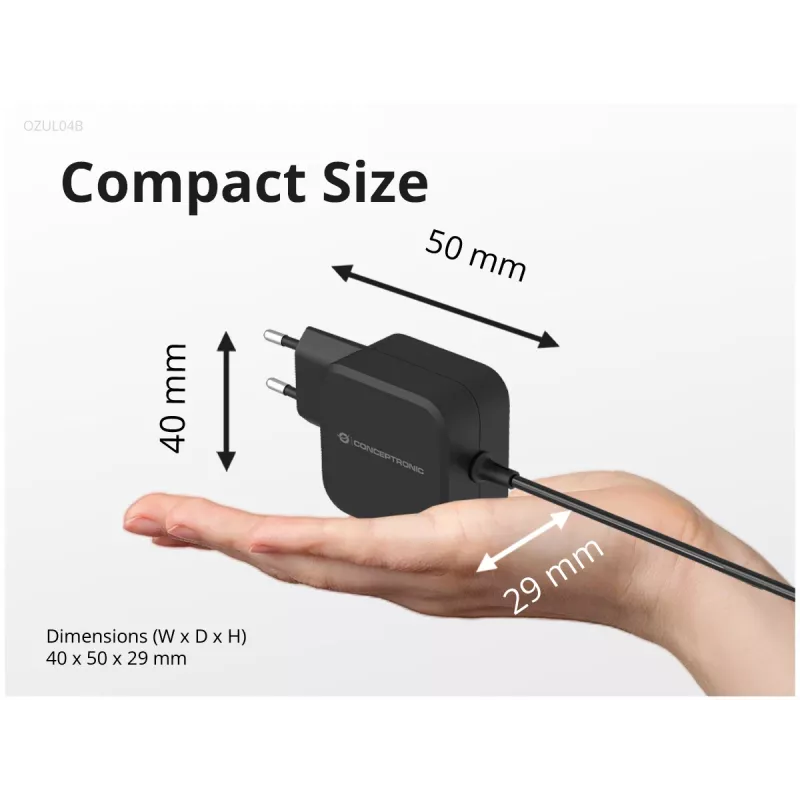 Conceptronic OZUL04BE 67W GaN USB PD -laturi, integroitu USB-C-kaapeli