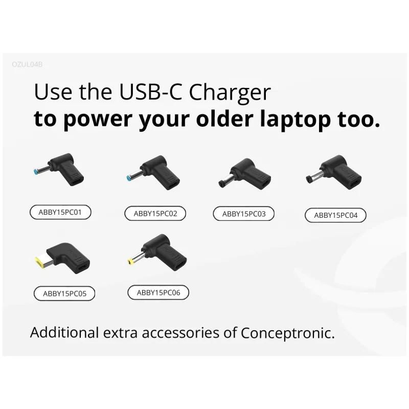 Conceptronic OZUL04BE 67W GaN USB PD -laturi, integroitu USB-C-kaapeli