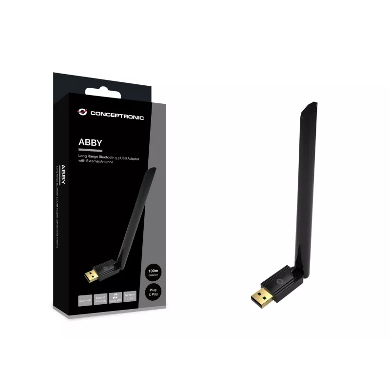 Conceptronic ABBY17B Long Range Bluetooth 5.3 USB -adapteri, ulkoinen antenni