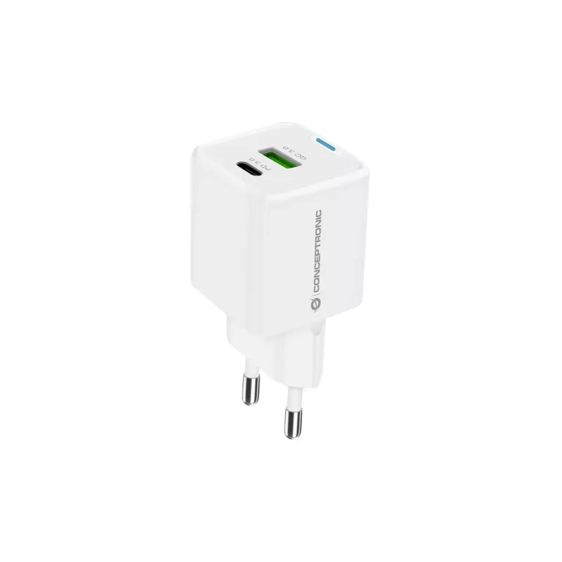 Conceptronic 2-porttinen 20W GaN USB PD -laturi, USB-C x 1, USB-A x 1 ALTHEA15W