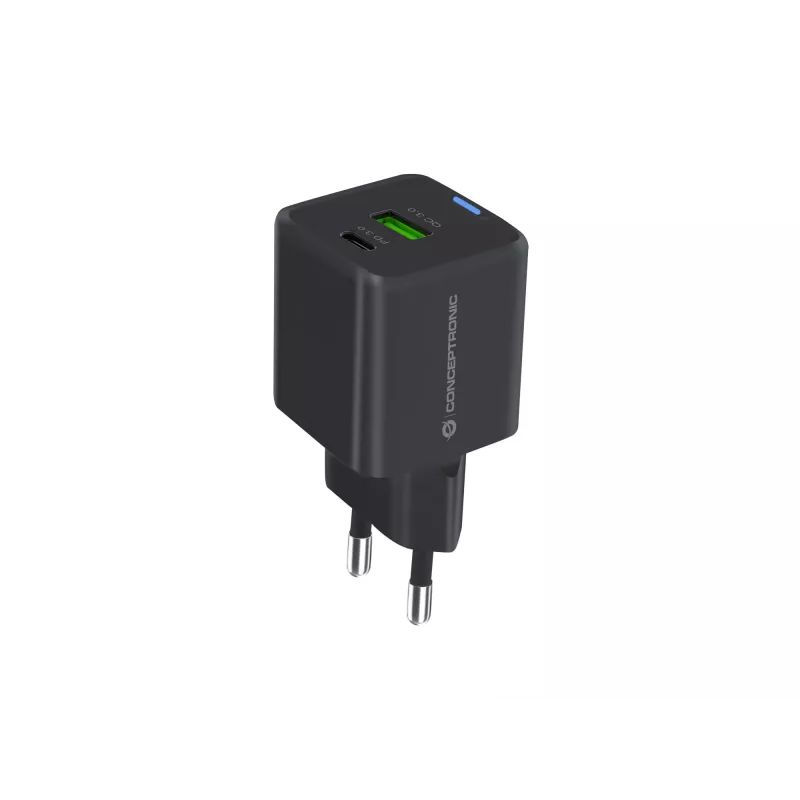 Conceptronic 2-porttinen 20W GaN USB PD -laturi, USB-C x 1, USB-A x 1, QC 3.0, PPS