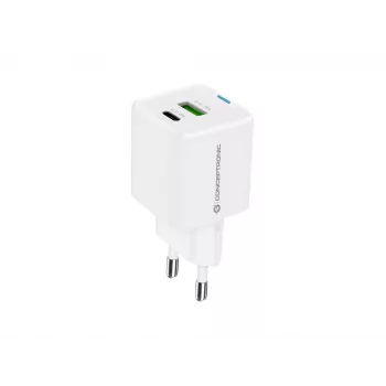 Conceptronic 2-porttinen 33W GaN USB PD -laturi 3-in-1-latauskaapelilla, USB-C x 1, USB-A x 1, QC 3.0, PPS