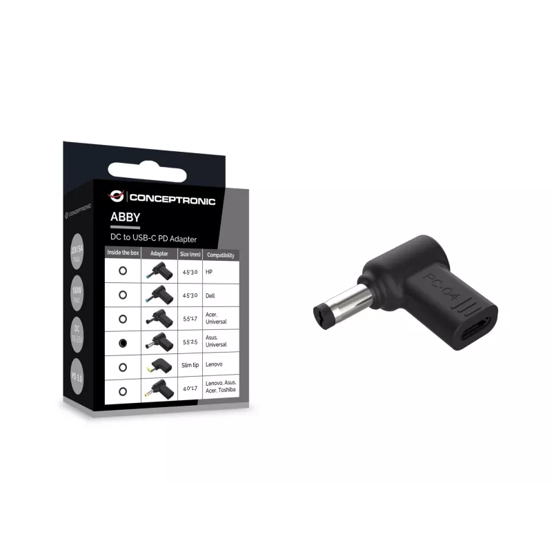 Conceptronic ABBY15PC04 DC-USB-C-adapteri, Asus/yleinen 5,5x2,5mm, 18–20V