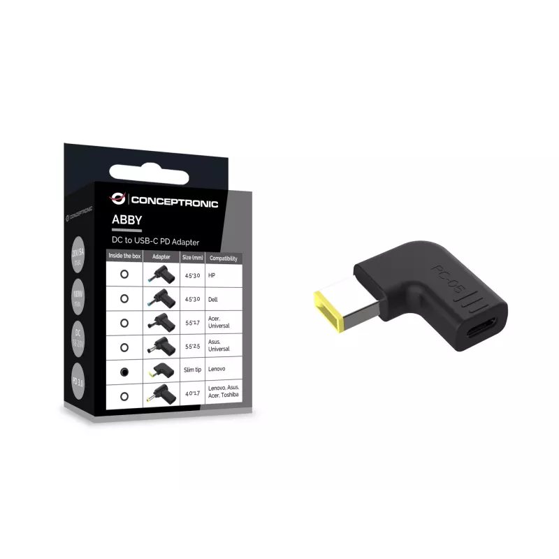 Conceptronic ABBY15PC05 DC-USB-C-adapteri, Lenovo ohut Tip, 18-20V