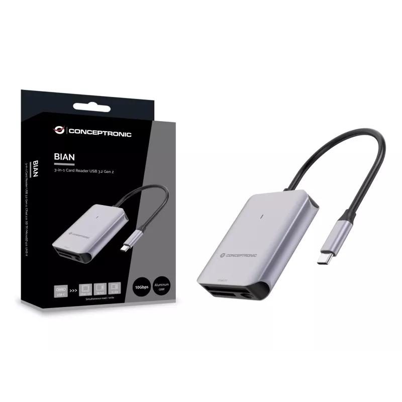 Conceptronic BIAN09G 3-in-1-kortinlukija USB 3.2 Gen 2, CFast 2.0, SD TF/MicroSD 4.0, UHS-II