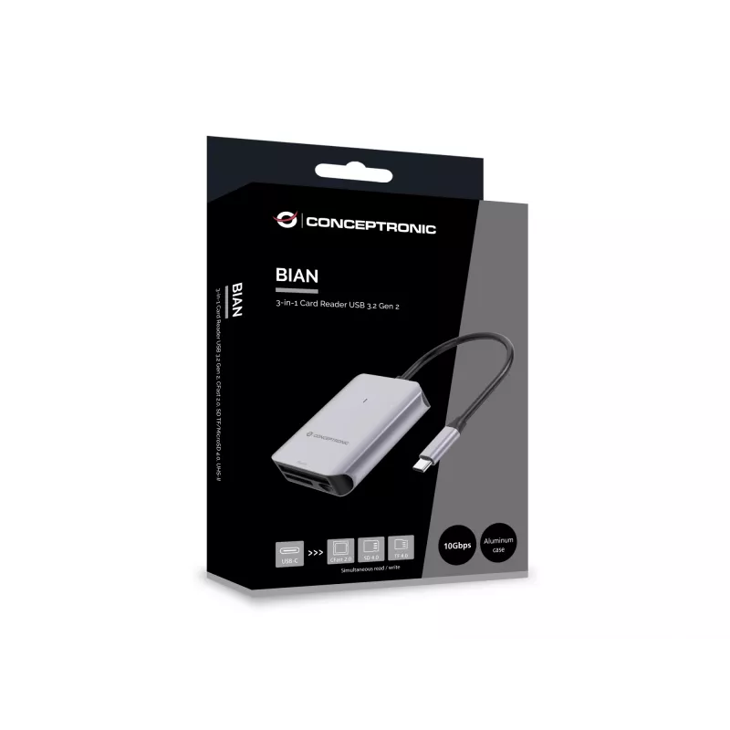Conceptronic BIAN09G 3-in-1-kortinlukija USB 3.2 Gen 2, CFast 2.0, SD TF/MicroSD 4.0, UHS-II