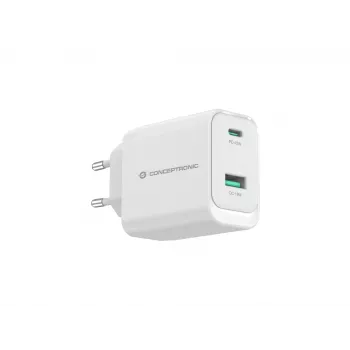 Conceptronic ALTHEA20W45 2-porttinen 45W GaN USB PD -laturi, USB-C x 1, USB-A x 1, QC 3.0, PPS, PD 3.0