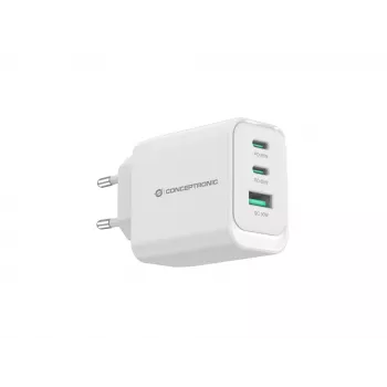 Conceptronic ALTHEA21W65 3-porttinen 65W GaN USB PD -laturi, USB-C x 2, USB-A x 1, QC 3.0, PPS, PD 3.0